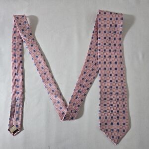 Pink and Blue Silk Tie with Geometric Design